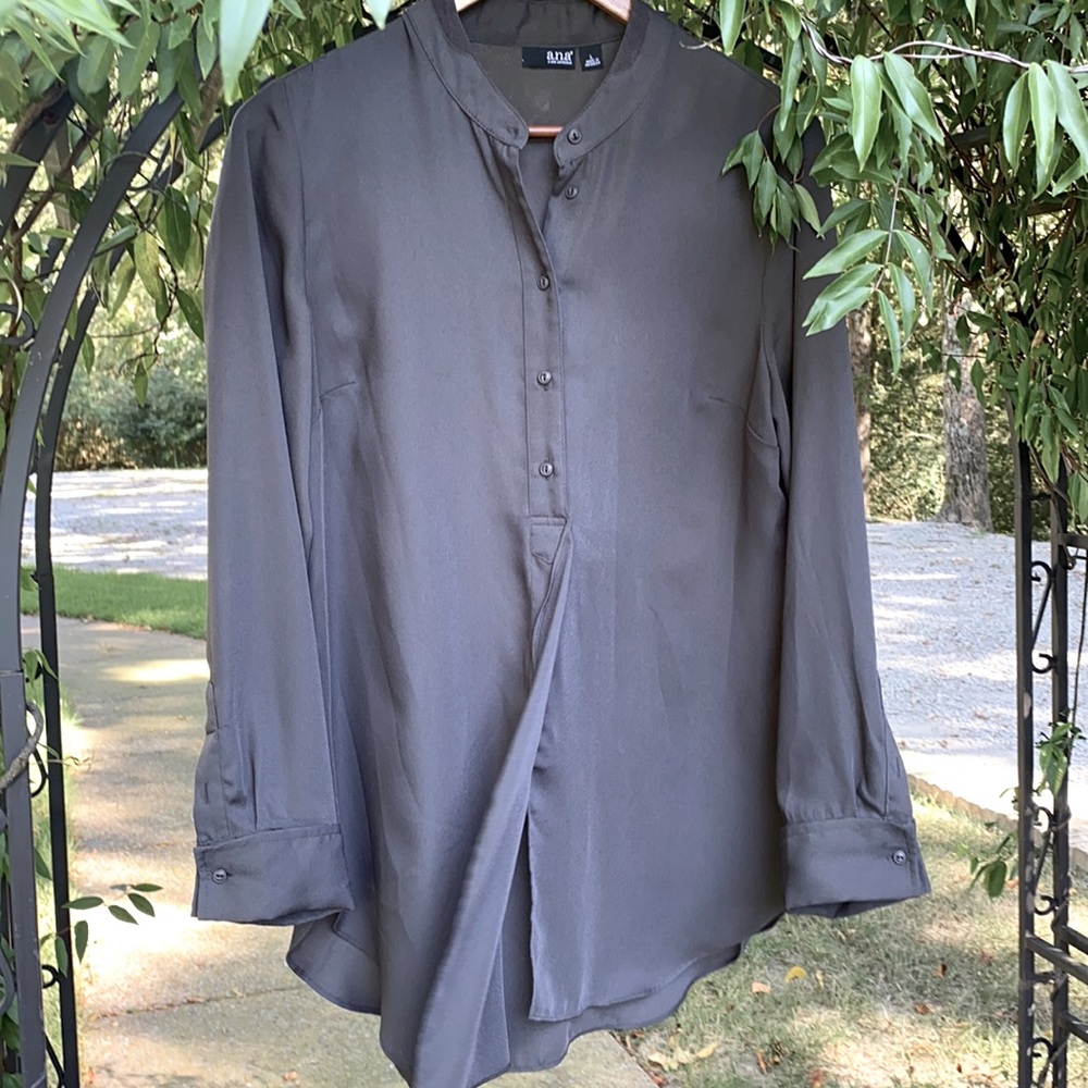 Charcoal grey flutter blouse